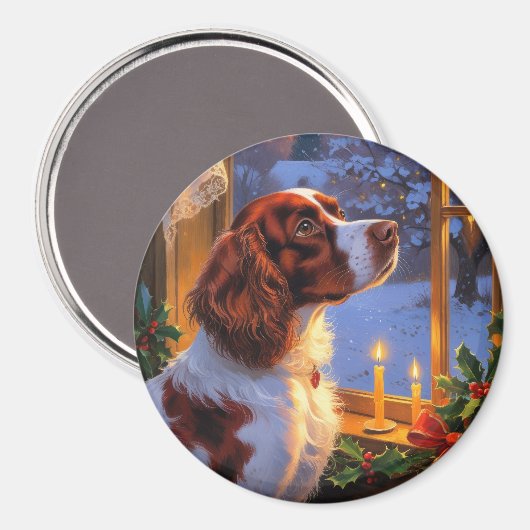 Brittany Spaniel mit Weihnachtsbeleuchtung Feierta Magnet (Vorderseite/Rückseite)