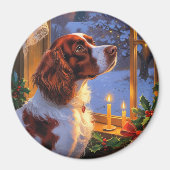 Brittany Spaniel mit Weihnachtsbeleuchtung Feierta Magnet (Vorne)