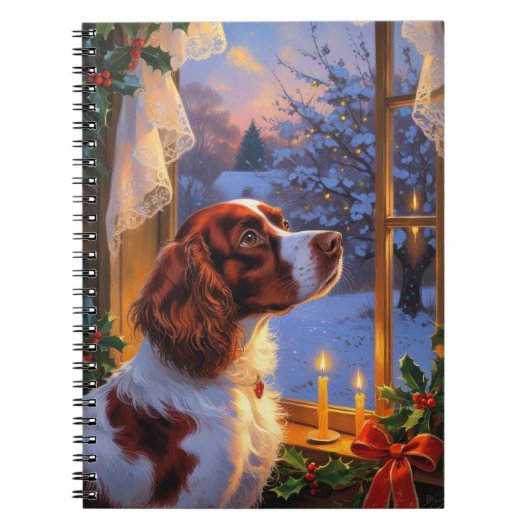 Brittany Spaniel mit Weihnachtsbeleuchtung Feierta Notizblock (Vorderseite)