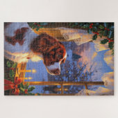 Brittany Spaniel mit Weihnachtsbeleuchtung Feierta Puzzle (Horizontal)