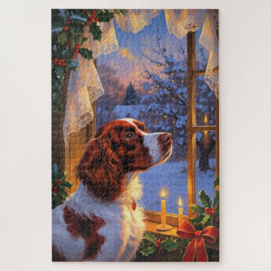 Brittany Spaniel mit Weihnachtsbeleuchtung Feierta Puzzle (Vertikal)