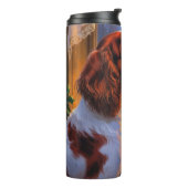 Brittany Spaniel mit Weihnachtsbeleuchtung Feierta Thermosbecher (Nach links gedreht)