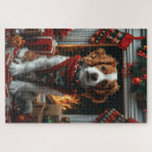 Brittany Spaniel mit Weihnachtsgeschenken Feuerpla Puzzle (Horizontal)