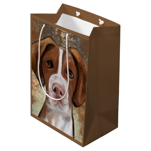 Brittany Spaniel Mittlere Geschenktüte (Rückseite Schrägansicht)