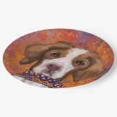 Brittany Spaniel Pappteller (Schrägansicht)