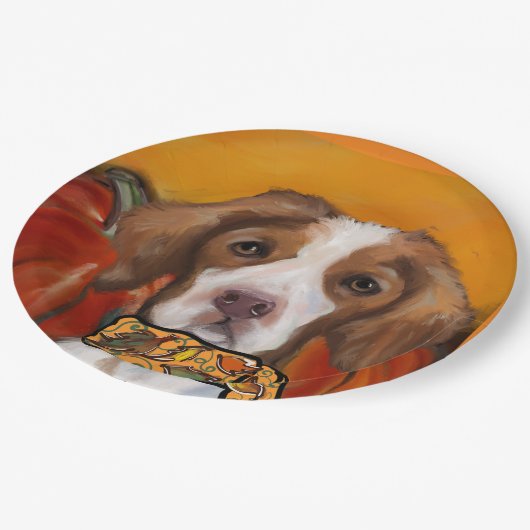 Brittany Spaniel Pappteller (Schrägansicht)