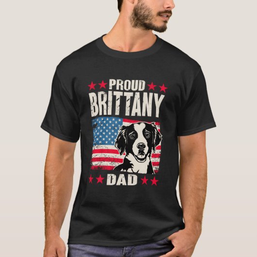Brittany Spaniel Proud Brittany Dad American Flag T-Shirt (Vorderseite)