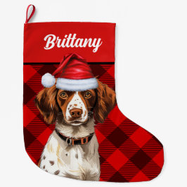 Brittany Spaniel Red Buffalo Kariert Personalisier Großer Weihnachtsstrumpf