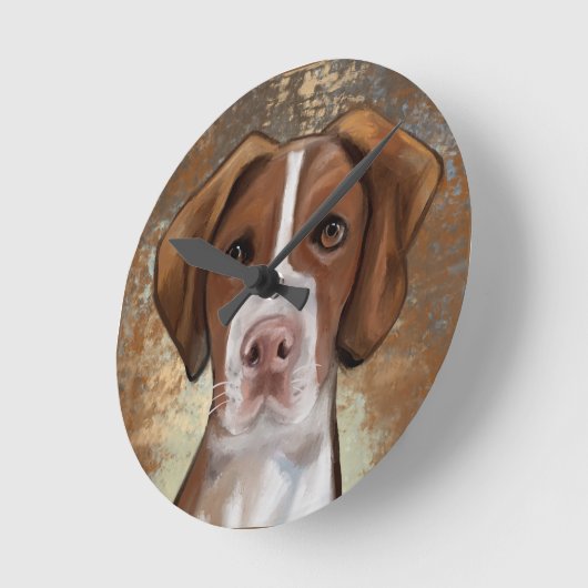 Brittany Spaniel Runde Wanduhr (Winkel)