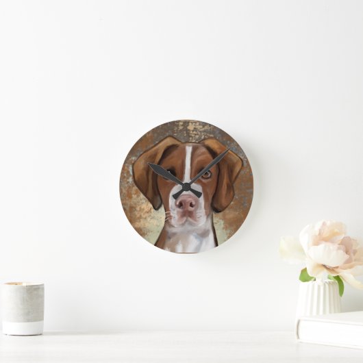 Brittany Spaniel Runde Wanduhr (Zuhause)