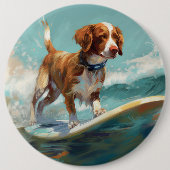Brittany Spaniel Strand Surfen Malerei Button (Vorderseite)