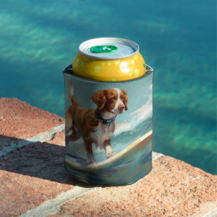 Brittany Spaniel Strand Surfen Malerei Dosenkühler