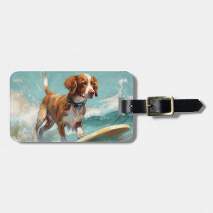 Brittany Spaniel Strand Surfen Malerei Gepäckanhänger