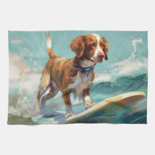 Brittany Spaniel Strand Surfen Malerei Geschirrtuch