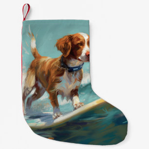 Brittany Spaniel Strand Surfen Malerei Kleiner Weihnachtsstrumpf