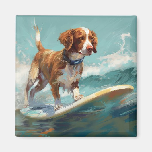 Brittany Spaniel Strand Surfen Malerei Magnet (Vorne)