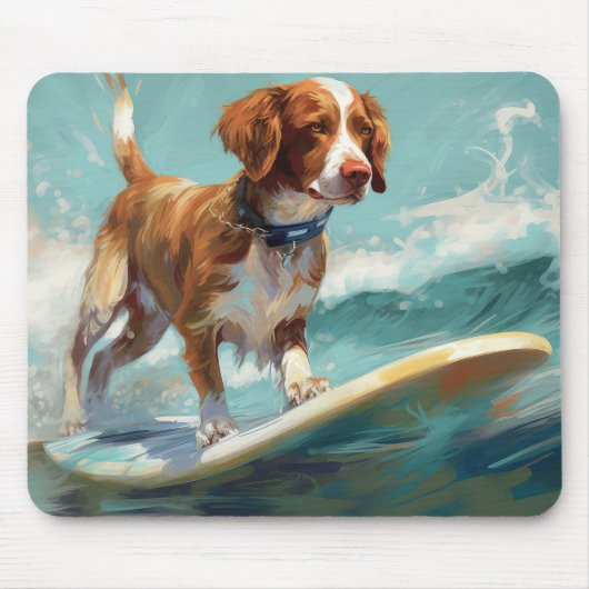 Brittany Spaniel Strand Surfen Malerei Mousepad (Vorne)