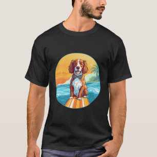 Brittany Spaniel Surfing Funny Dog Beach T-Shirt