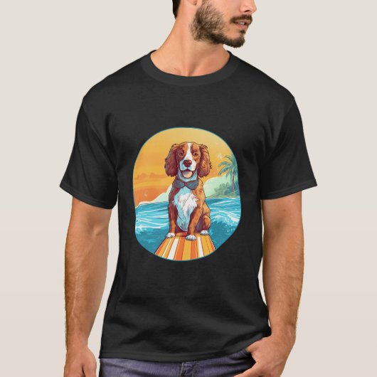 Brittany Spaniel Surfing Funny Dog Beach T-Shirt (Vorderseite)