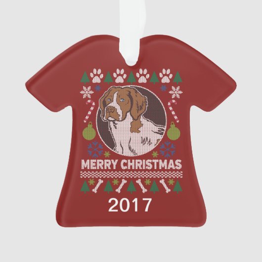 Brittany Spaniel Ugly Christmas Sweater Ornament (Vorderseite)