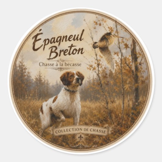 Brittany Spaniel und Waldschnepfe  Runder Aufkleber (Vorderseite)