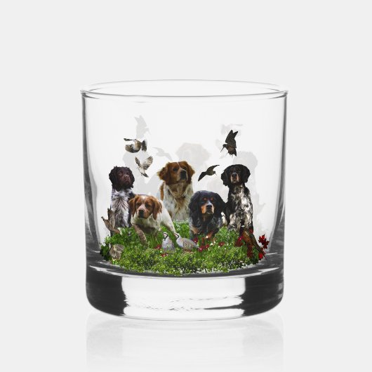 Brittany Spaniel und Waldschnepfe  Whiskyglas (Vorderseite)