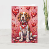 Brittany Spaniel Valentinstag Hund mit Herzen Karte (Vorderseite)