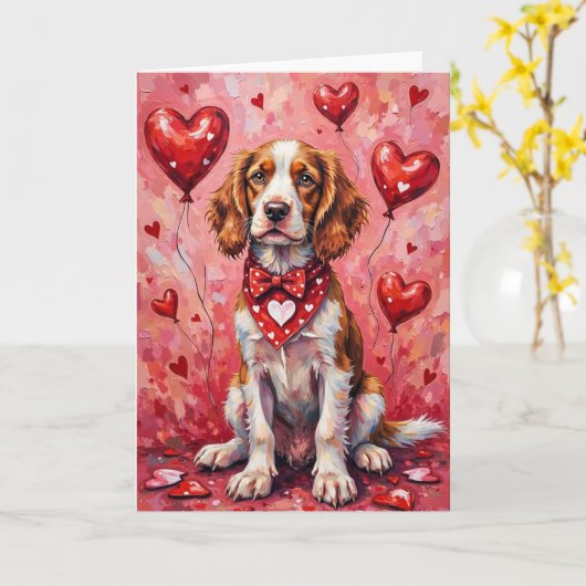 Brittany Spaniel Valentinstag Hund mit Herzen Karte (Gelbe Blume)