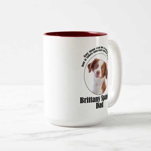 Brittany Spaniel Vater Zweifarbige Tasse (VorderseiteRechts)