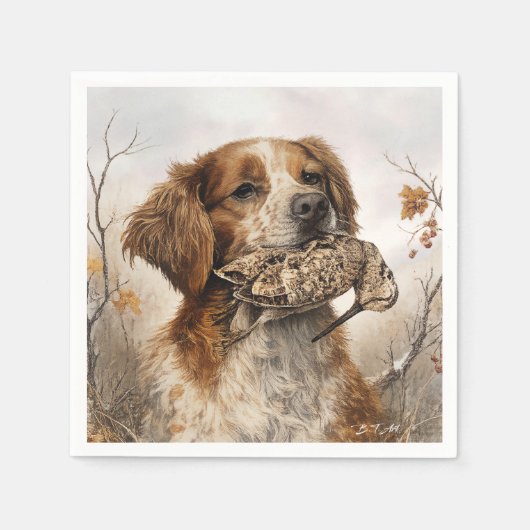 Brittany Spaniel & Waldschnepfenjagd Serviette (Vorderseite)