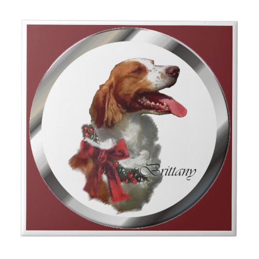 Brittany Spaniel Weihnachten Fliese (Vorderseite)