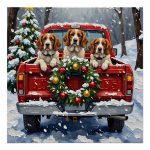 Brittany Spaniel Weihnachten Rotes Lastwagen Urlau Poster