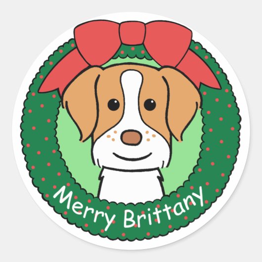 Brittany Spaniel Weihnachten Runder Aufkleber (Vorderseite)