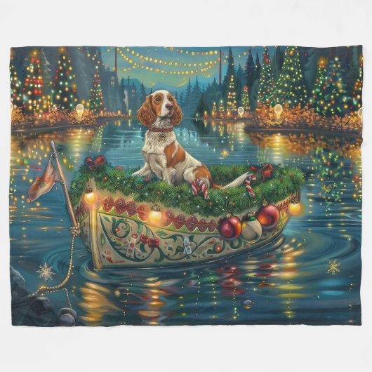 Brittany Spaniel Weihnachts Feierliche Reise Fleecedecke (Vorderseite (Horizontal))