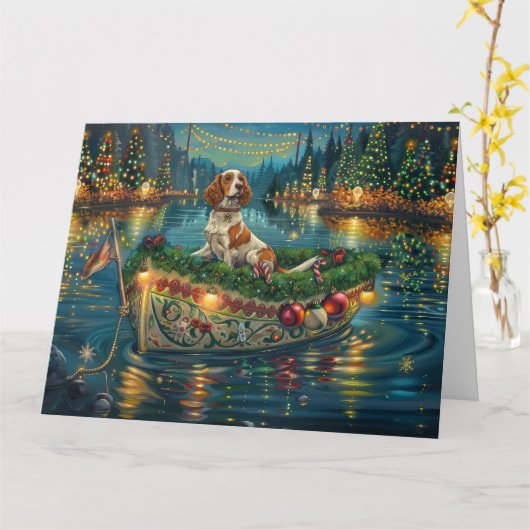 Brittany Spaniel Weihnachts Feierliche Reise Karte (Gelbe Blume)