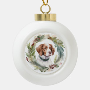 Brittany Spaniel Weihnachtsfeiertag Festliche Jung Keramik Kugel-Ornament