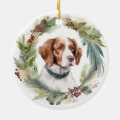 Brittany Spaniel Weihnachtsfeiertag Festliche Jung Keramik Ornament (Hinten)