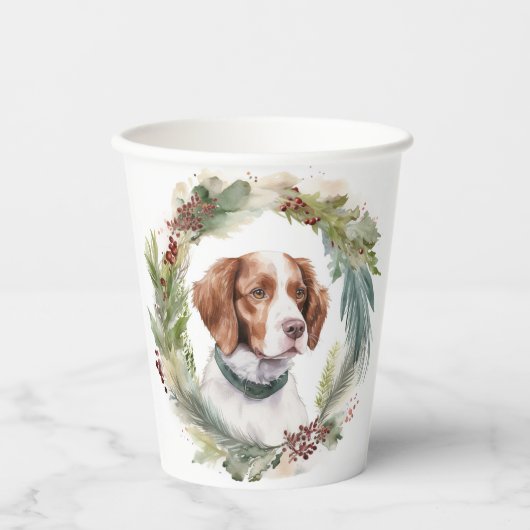 Brittany Spaniel Weihnachtsfeiertag Festliche Jung Pappbecher (Vorderseite)