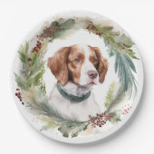Brittany Spaniel Weihnachtsfeiertag Festliche Jung Pappteller (Vorderseite)