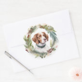 Brittany Spaniel Weihnachtsfeiertag Festliche Jung Runder Aufkleber (Umschlag)