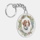 Brittany Spaniel Weihnachtsfeiertag Festliche Jung Schlüsselanhänger (Vorderseite links)