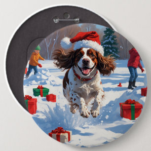 Brittany Spaniel Weihnachtsfestliche Schneeszene Button
