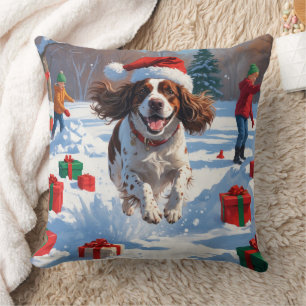 Brittany Spaniel Weihnachtsfestliche Schneeszene Kissen
