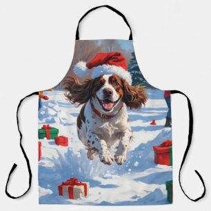 Brittany Spaniel Weihnachtsfestliche Schneeszene Schürze