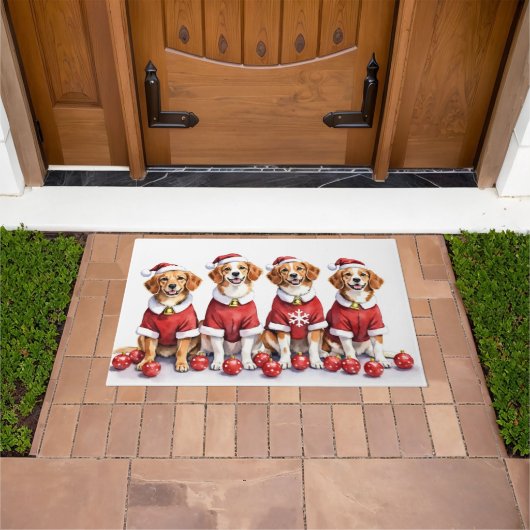 Brittany Spaniel Weihnachtskleid Santa Hut Fußmatte (Außenbereich)