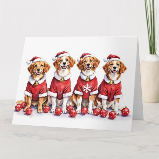 Brittany Spaniel Weihnachtskleid Santa Hut Karte (Vorderseite)