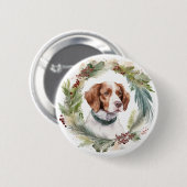 Brittany Spaniel Weihnachtskranz Festlicher Hund Button (Vorne & Hinten)