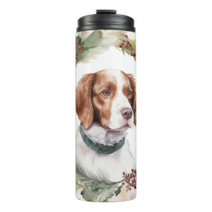 Brittany Spaniel Weihnachtskranz Festlicher Hund Thermosbecher