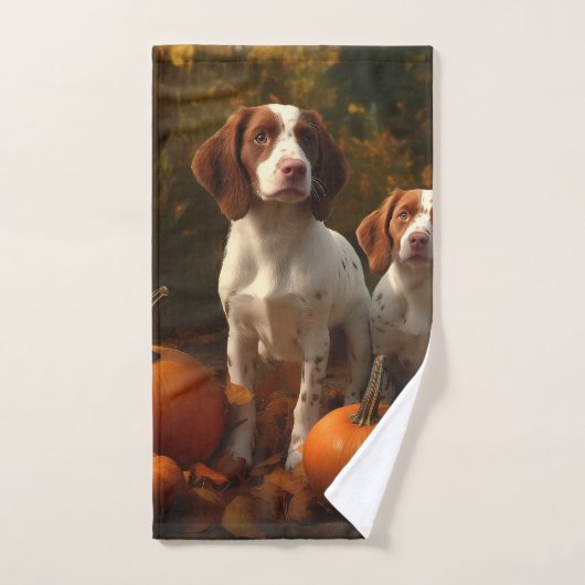 Brittany Spaniel Welpe Autumn Delight Pumpkin Badhandtuch Set (Handtuch)