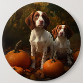 Brittany Spaniel Welpe Autumn Delight Pumpkin Button (Vorderseite)